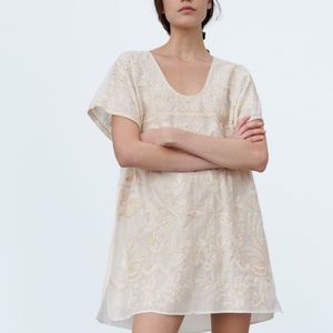 Zara embroidery flowy cotton long blouse tunic